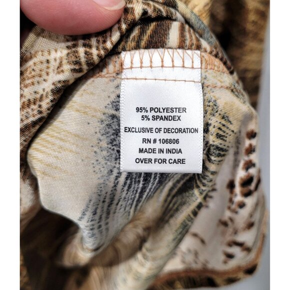 Women's Emily Daniels Black & Brown with Gold Shimmer Abstract Print Top Size S - Picture 4 of 10